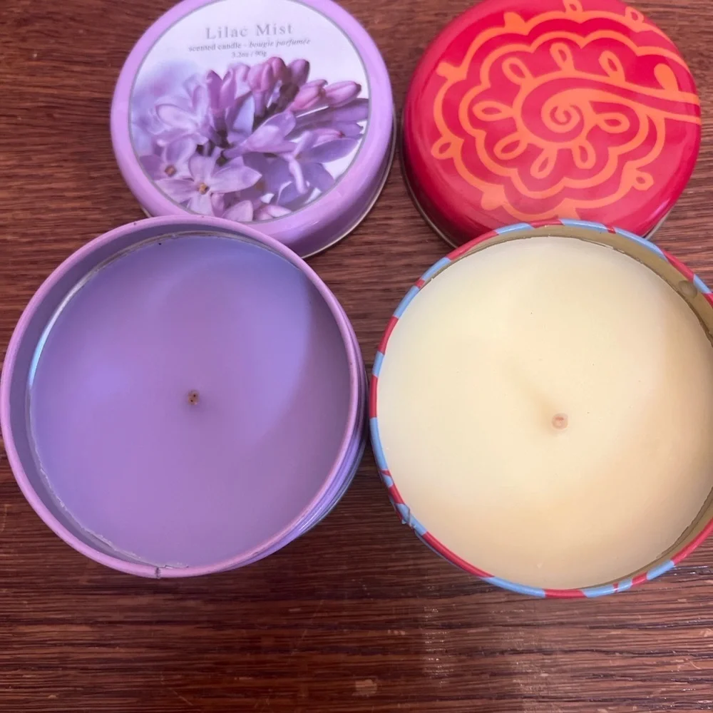 Set of 2 Scented Candles – Lilac Mist & Vanilla Decorative Tins 3.2 oz Each